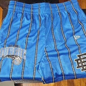 Eric Emanuel Kids Blue Mesh Shorts with Black and White Stripes